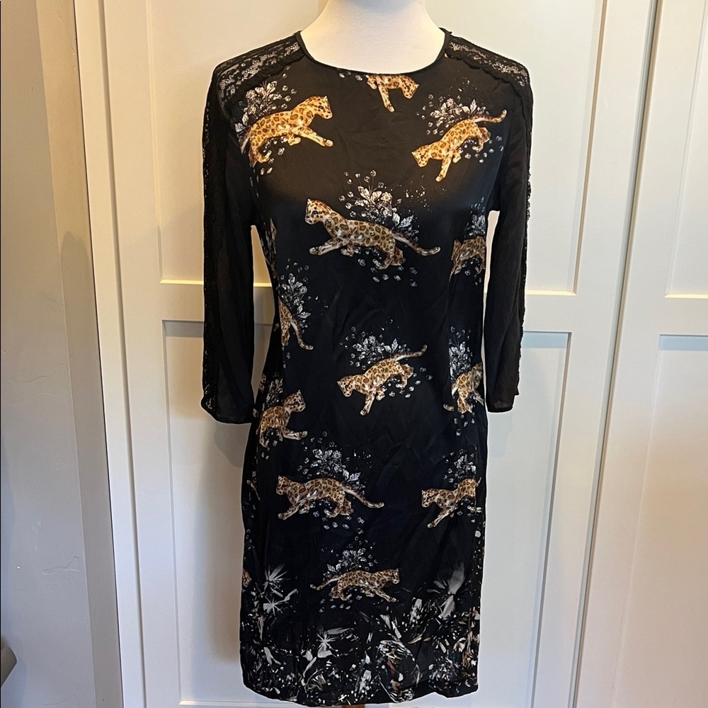 Zara Black Dress with Leopard Print Size S